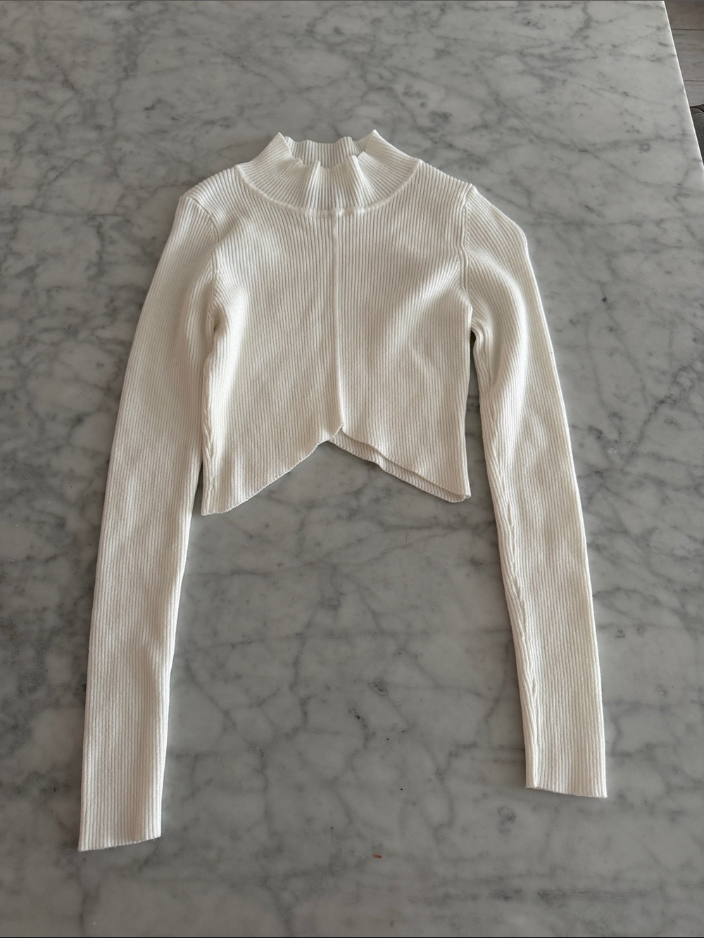 Princess Polly White Ribbed V-Hem Long Sleeve Crop Top